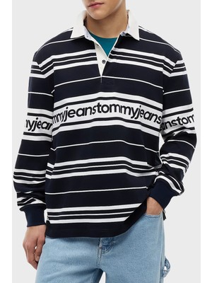 Tommy Jeans Çizgili Relaxed Fit Düğmeli Polo Yaka Sweat Erkek Polo Yaka Sweat DM0DM23164 C1G