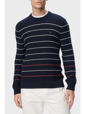 Tommy Jeans Pamuklu Regular Fit Çizgili Bisiklet Yaka Kazak Erkek Kazak DM0DM23384 C1G