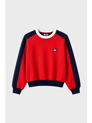 Tommy Jeans % 100 Pamuk Renk Bloklu Bisiklet Yaka Sweat Kadın Sweat DW0DW22826 Xk9