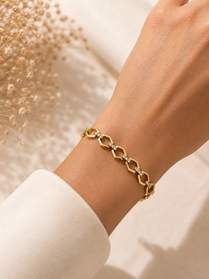 Hotchic Hotchıc Gold Taşlı Geometrik Zincir Çelik Bileklik