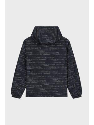 Emporio Armani Tamamı Logolu Suya Dayanıklı Kapüşonlu Ceket Erkek Ceket EM006751 AF12021 FB516