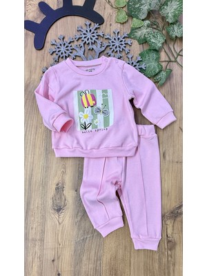 CemBebe Kız Bebek Kelebek Desenli Mevsimlik Penye Uzun Kollu Takım