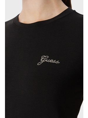 Guess New Ss Cn Mini Logo T Shirt W6YI12K3751 Kadın T Shirt W6YI12 K3751 Jblk