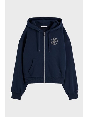 Tommy Hilfiger Pamuklu Regular Fit Kapüşonlu Fermuarlı Logolu Sweat Kadın Sweat WW0WW50938 C1G