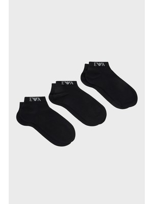 Emporio Armani Logolu Pamuklu 3 Pack Çorap Erkek Çorap EM000550 AF26377 UC001