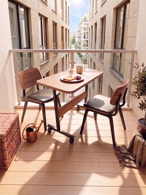 servetavcı Yükseklik Ayarlı - Dar Balkonlar Için Kahvaltı Sehpası - Atlantik Çam (Tekerli) 80X40 Oval Kenar
