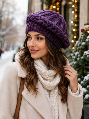 Wearflawless Kadın Triko Ressam Bere, Kışlık Örgü Yumuşak Sıcak Şık Bere, Günlük Fransız Beresi