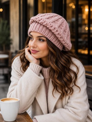 Wearflawless Kadın Triko Ressam Bere, Kışlık Örgü Yumuşak Sıcak Şık Bere, Günlük Fransız Beresi