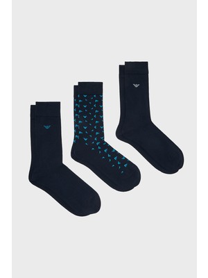 Emporio Armani Logolu 3 Pack Çorap Erkek Çorap EM000554 AF25376 MB728