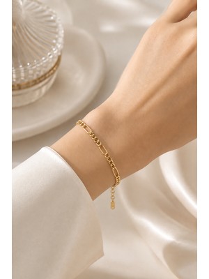 Hotchic Hotchıc Gold Figaro & Oval Link Tasarım Çelik Bileklik