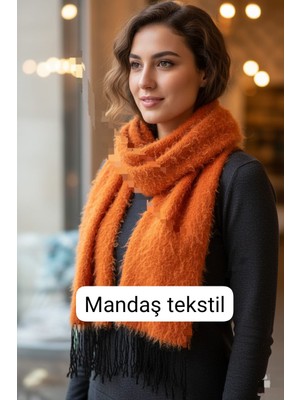 Mandaş Style El Dokuma Angora Bayan Şalı-Hardal