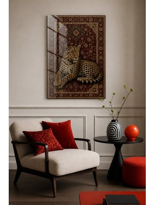 Bu Matbaa Leopar Desenli Oryantal Çiçek Motifli Temperli Cam Tablo – Dekoratif Duvar Tablosu