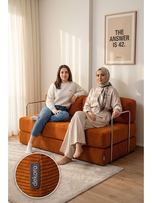 Dekoro Nobel 1.4f 140 cm Turuncu Modüler TV Oyun Odası Koltuğu Kırpıntı Sünger Sırtlı Pratik Katlanır Kanepe Yıkanabilir Kılıflı Eğlence Alanı İkili Yer Minderi