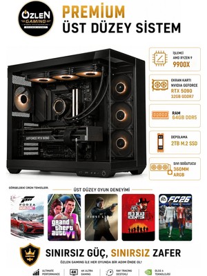 Özlen PREMİUM RYZEN 9 9900X RTX 5090 32GB 64GB DDR5 RAM 2TB M.2 SSD Üst Seviye Oyuncu Bilgisayarı