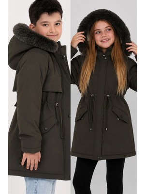 Asortix Kız/erkek Çocuk Unisex Kışlık Su Geçirmez Mont Kapüşonlu Bel Büzgülü Uzun PARKA-MNT-0025