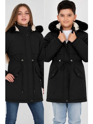 Asortix Kız/erkek Çocuk Unisex Kışlık Su Geçirmez Mont Kapüşonlu Bel Büzgülü Uzun PARKA-MNT-0025