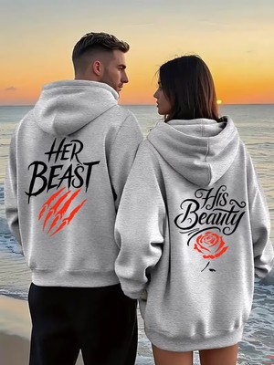 Macklin Sevgili - Arkadaş Çift Kombini Tom ve Jerry Sırt Baskılı Özel Tasarım Kapüşonlu Sweatshirt 2li Takım