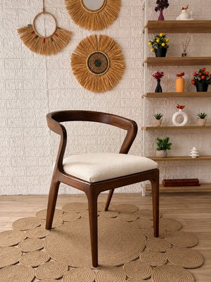 Silla Akrep Sandalye Teddy Krem Kumaş Ceviz Ahşap Sandalye