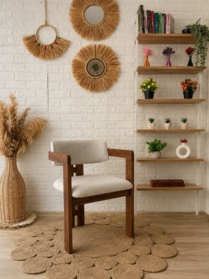 Silla T Sandalye Teddy Krem Kumaş Ceviz Ahşap Sandalye