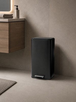 Vivarel Square Mat Siyah Pedallı Çöp Kovası 30 L