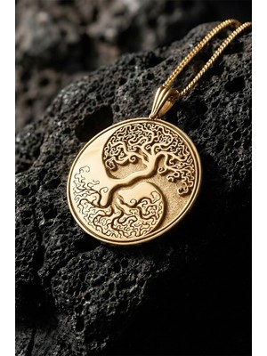 Takıdepo Yin Yang ve Hayat Ağacı Model Unisex Gümüş Kolye
