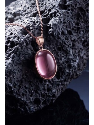 Takıdepo Pembe Renk Zirkon Taşlı Minimal Gümüş Kolye