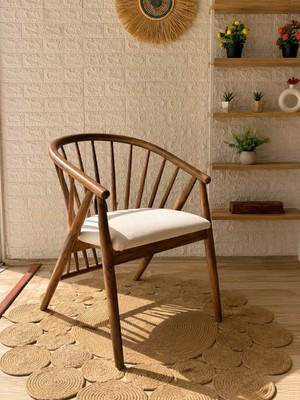 Silla Kaburga Sandalye Teddy Krem Kumaş Ceviz Ahşap Sandalye