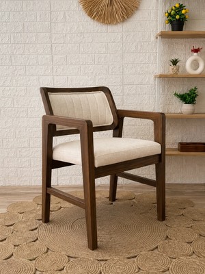 Silla Istanbul Sandalye Teddy Krem Kumaş Ceviz Ahşap Sandalye