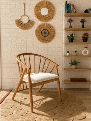 Silla Kaburga Sandalye Teddy Krem Kumaş Natural Ahşap Sandalye