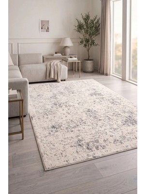 Livset Home Yumuşak Modern Krem Gri Halı Salon Mutfak Antre Yolluk Oturma Odası Çocuk Odası Halısı J367A