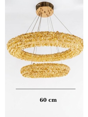 GN Gen Aydınlatma Çift Katlı Amber Kristal Taşlı Modern LED Halka Avize