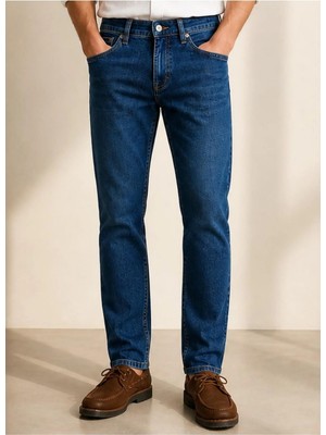 Belirtilmemiş Mavı M00351A3285 Marcus Dark Mocca Mavi  Black Denım Pantolon