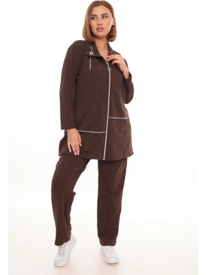 Lady Majestic Büyük Beden Hırka Sweatshirt & Pantolon Ikili Takım Kadın