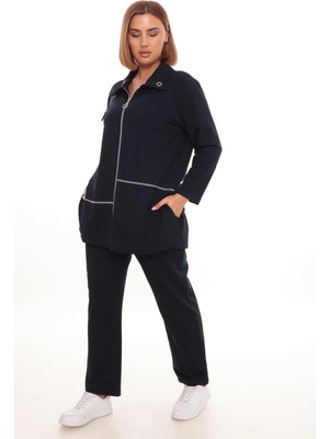 Lady Majestic Büyük Beden Hırka Sweatshirt & Pantolon Ikili Takım Kadın