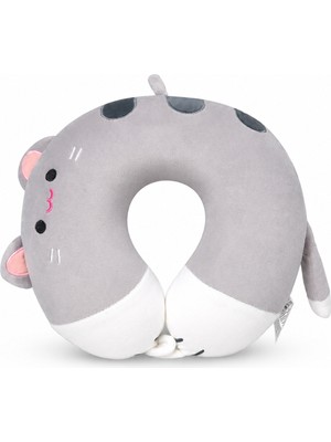Ecrou Kuyruklu Kedi Memory Foam Boyun Yastığı Gri