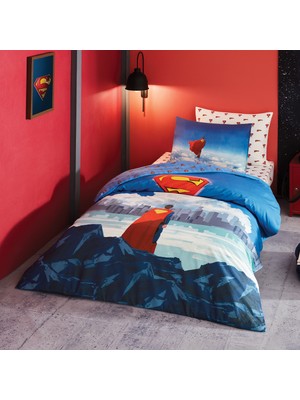 Puffy Superman Cloak %100 Pamuk Tek Kişilik Nevresim Takımı - Mavi