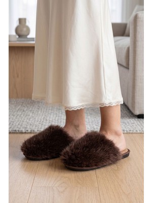 Twigy Ella Peluş Kadın Ev Terliği Koyu Kahverengi 37/41