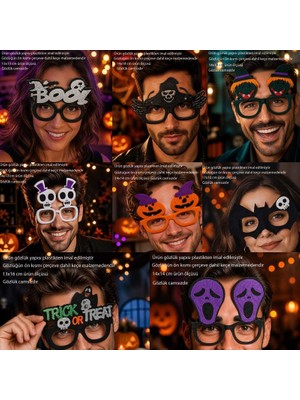 Pandoli Plastik Üzeri Keçe Kaplama Halloween Gözlüğü 8 Farklı Model 8 Adet