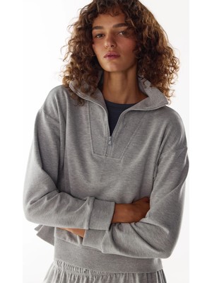 Penti Gri Yarım Fermuarlı Şardonlu Sweatshirt