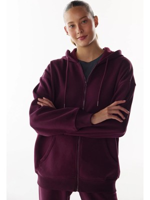 Penti Bordo Şardonlu Fermuarlı Kapüşonlu Sweatshirt