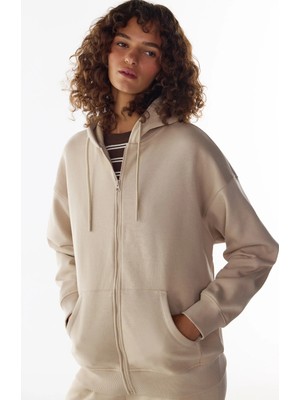Penti Bej Şardonlu Fermuarlı Kapüşonlu Sweatshirt