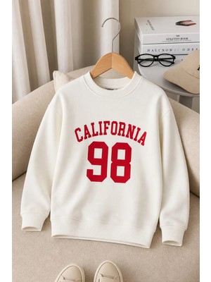 Zepkids Çocuk Ekru California 98 Baskılı Bisiklet Yaka Uzun Kollu Sweatshirt