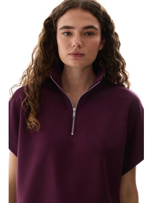 Penti Bordo Ipeksi Dokunuş Silky Touch  Fermuarlı Polo Yaka Tişört