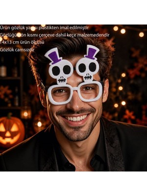 Pandoli Halloween Kurukafa Keçe Parti Gözlüğü Beyaz Renk 1 Adet.