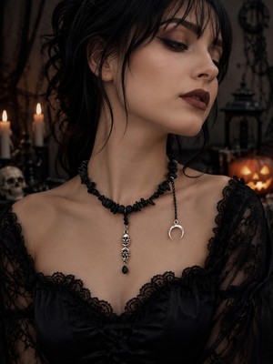 Yağmur Kadın Cadılar Bayramı Halloween Kolye Kuru Kafalı Rock Gotik Tarz Siyah Renk Parti Hediyelik Takı Aksesuar