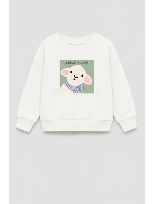 Monila Unisex Çocuk 3 Iplik Kumaş Pamuklu Kuzu Kulağı Baskılı Sweatshirt