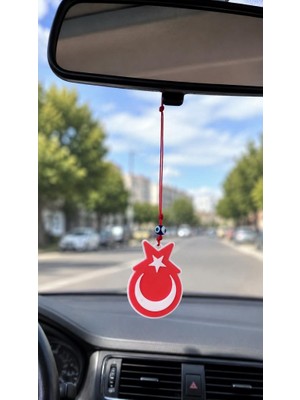 Araba Dikiz Ayna Süsü Türk Bayrağı Çift Taraflı Cam Nazar Boncuklu Kapı Süsü Ev Dekorasyonu