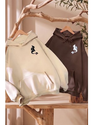 Macklin Sevgili - Arkadaş Çift Kombini Night And Light Fury Sırt Baskılı Özel Tasarım Kapüşonlu Sweatshirt 2li Takım