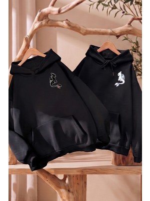 Macklin Sevgili - Arkadaş Çift Kombini Night And Light Fury Sırt Baskılı Özel Tasarım Kapüşonlu Sweatshirt 2li Takım