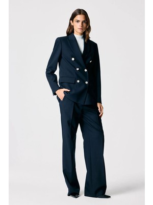 adL Geniş Paça Cepli Gabardin Pantolon Lacivert 15346921004